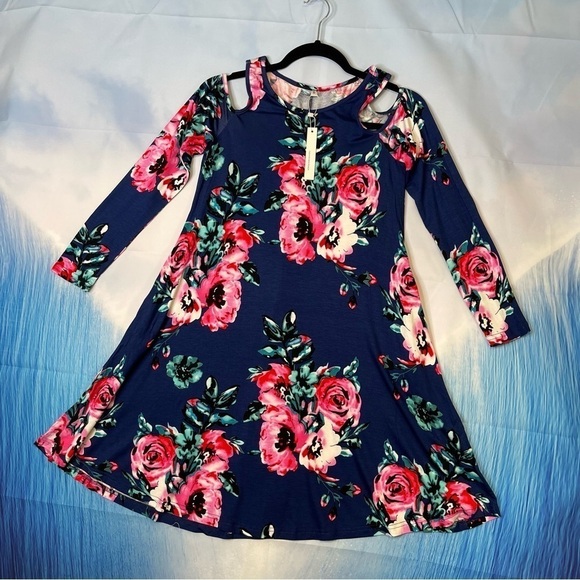 QIXING Women's Off The Shoulder Loose Tank Dress floral Swing Sundress SIZE S - Picture 2 of 10